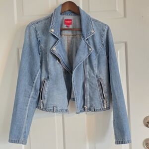 Guess Light Blue Denim Moto Jacket with Zip Pockets